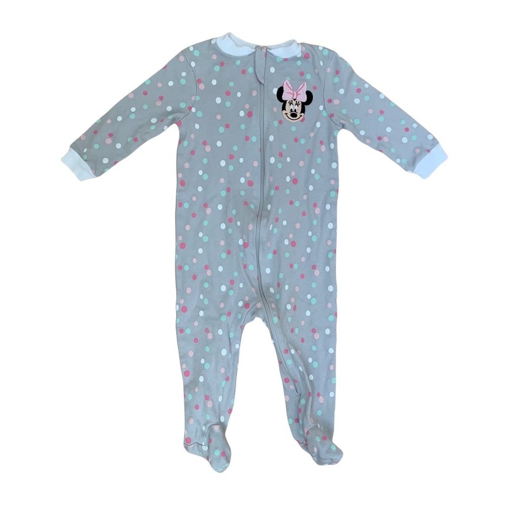 Disney Baby Grey Minnie Mouse Onesie Footie Pajamas Size 6-12 M